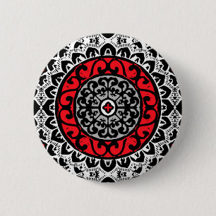 Southwestern Sun Mandala Batik, Red, Black & White Ronde Button 5,7 Cm