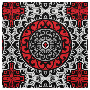 Southwestern Sun Mandala Batik, Red, Black & White Stof