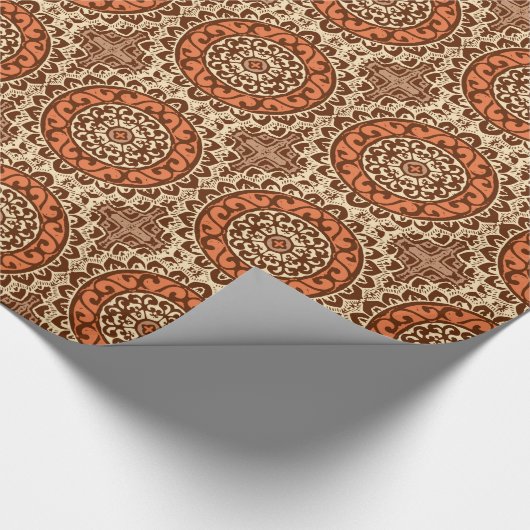 Southwestern Sun Mandala Batik, Rust & Brown Cadeaupapier (Hoek)
