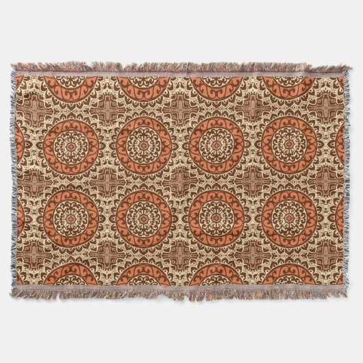 Southwestern Sun Mandala Batik, Rust & Brown Deken (Voorkant)