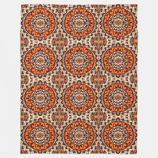 Southwestern Sun Mandala Batik, Rust & Brown Fleece Deken (Voorkant)