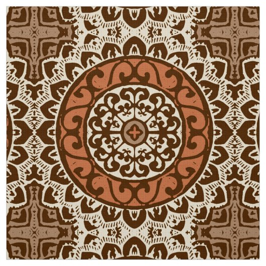 Southwestern Sun Mandala Batik, Rust & Brown Stof (Swatch)