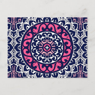 Southwestern Sun Mandala, Fuchsia, Navy & White Briefkaart