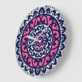 Southwestern Sun Mandala, Fuchsia, Navy & White Grote Klok (Hoek)