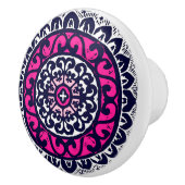 Southwestern Sun Mandala, Fuchsia, Navy & White Keramische Knop (Rechts)