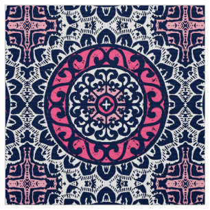 Southwestern Sun Mandala, Fuchsia, Navy & White Stof