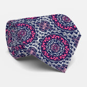 Southwestern Sun Mandala, Fuchsia, Navy & White Stropdas (Opgerold)