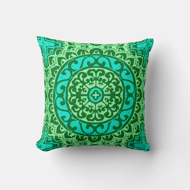 Southwestern Sun Mandala, Lime Green Kussen (Voorkant)