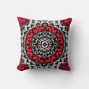Southwestern Sun Mandala, Red, Black & White Kussen