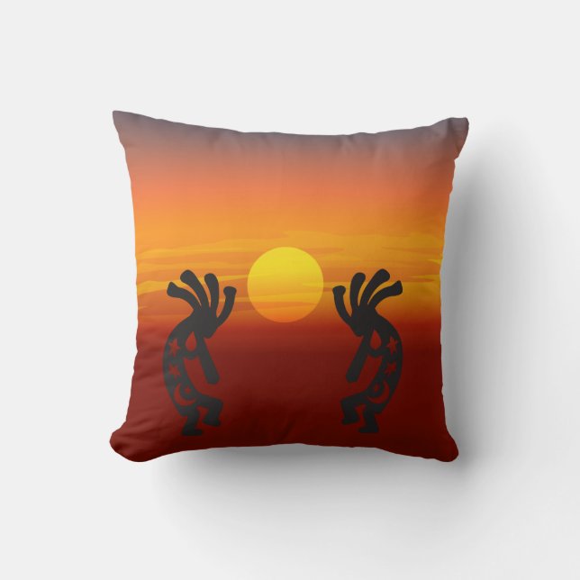 Southwestern Sunset Kokopelli Kussen (Voorkant)