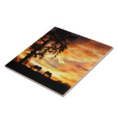 Southwestern Sunset with Horses and Oak Tree Tegeltje (Zijkant)