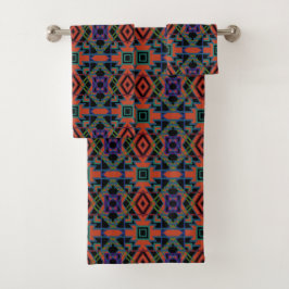 Southwestern Symmetrical Tiled Pattern Line Art Bad Handdoek