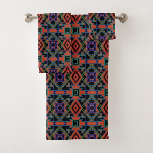 Southwestern Symmetrical Tiled Pattern Line Art Bad Handdoek (Insitu)