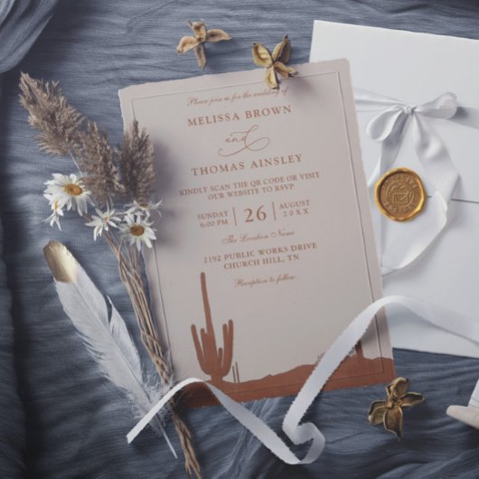 Southwestern Terracotta Desert QR Code Wedding Kaart