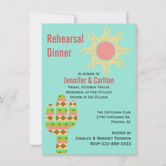 Southwestern Theme Wedding Rehearsal Dinner Kaart (Voorkant)