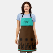 Southwestern Turquoise Brown Restaurant Apron Schort (Gedragen)