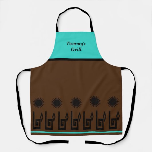 Southwestern Turquoise Brown Restaurant Apron Schort (Voorkant)