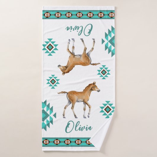 SouthWestern turquoise country horse custom gift Badhanddoek (Badhanddoek)