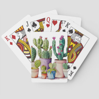 Southwestern watercolor cactus succulents in pots pokerkaarten
