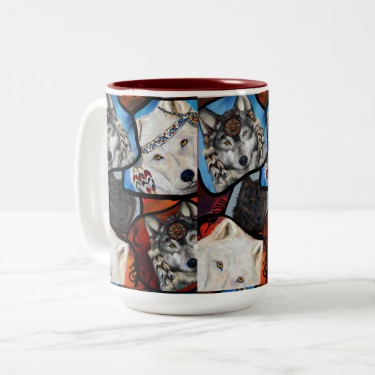 SOUTHWESTERN WOLF ART TWEEKLEURIGE KOFFIEMOK (Voorkant links)