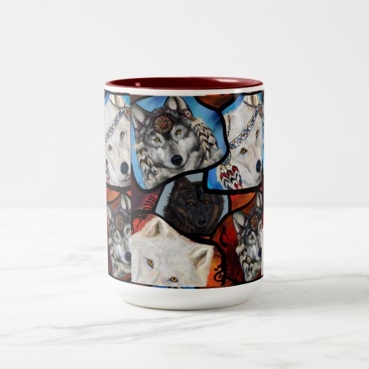 SOUTHWESTERN WOLF ART TWEEKLEURIGE KOFFIEMOK (Center)