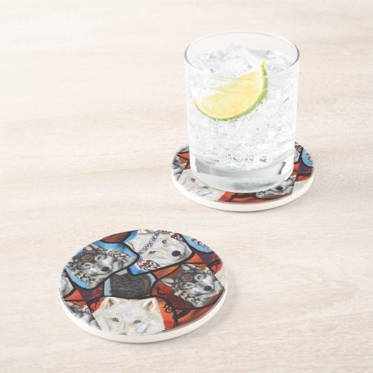 SOUTHWESTERN WOLF ART ZANDSTEEN ONDERZETTER (Zijkant)