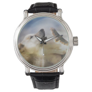 Southwestern Wolf en Red Tail Hawk Horloge