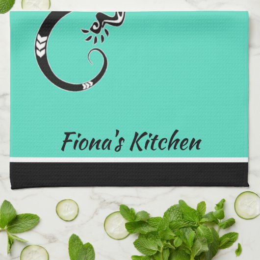 Southwestern Zee Green en Black Gecko Theedoek (Gevouwen)