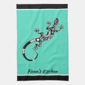 Southwestern Zee Green en Black Gecko Theedoek (Verticaal)