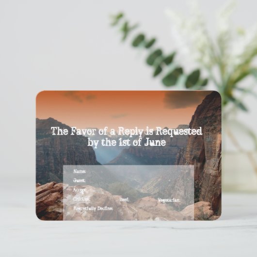 Southwestern Zion Canyon Wedding Invitations RSVP Kaartje (Staand voorkant)