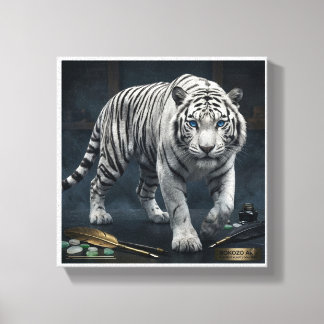 Sovereign Tiger" Majestueuze Witte Tijger Fijne Ku Canvas Afdruk