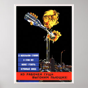 Sovjet anti-alcoholisme vintage propaganda poster