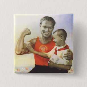 Sovjet Athlete Vierkante Button 5,1 Cm