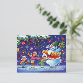 Sovjet Ice Skies-Kinderen met Happy Snowman Briefkaart (Staand voorkant)