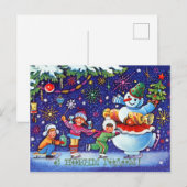 Sovjet Ice Skies-Kinderen met Happy Snowman Briefkaart (Voorkant / Achterkant)