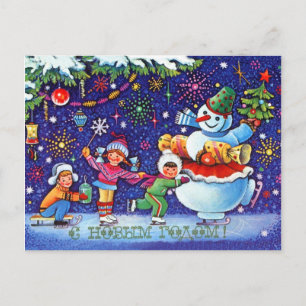 Sovjet Ice Skies-Kinderen met Happy Snowman Briefkaart