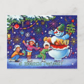 Sovjet Ice Skies-Kinderen met Happy Snowman Briefkaart (Voorkant)