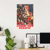 Sovjet Nieuwjaarspropagandaposter uit WOII, Rood Poster (Thuiskantoor)