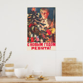 Sovjet Nieuwjaarspropagandaposter uit WOII, Rood Poster (Keuken)