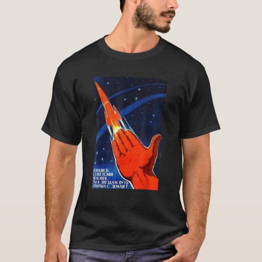 Sovjet-ruimtepropaganda Poster USSR Rocket Astrona T-shirt (Voorkant)