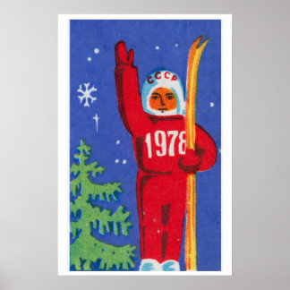 Sovjet-skiër Matchbox-kunstprint, Russische vintag Poster