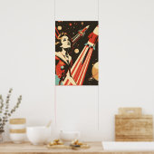 Sovjet thema ruimte raket meisje poster (Keuken)