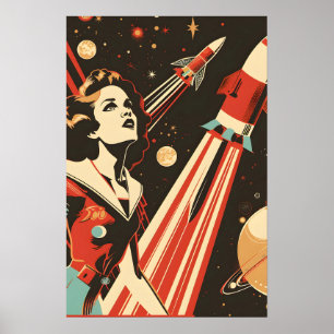 Sovjet thema ruimte raket meisje poster