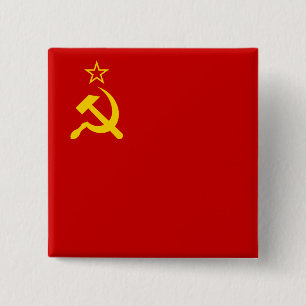 Sovjet-Unie Vlag Communistisch Sikkel en Hammer Vierkante Button 5,1 Cm