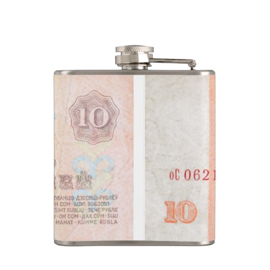 Sovjetbiljet van 10 roebel heupfles (Achterkant)