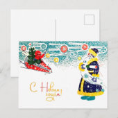 Sovjetjongen vliegt in raket en begroet Kerstman Briefkaart (Voorkant / Achterkant)