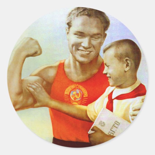 Sovjetoefening propaganda ronde sticker (Voorkant)