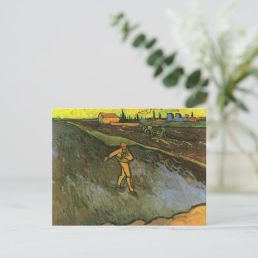 Sower, Arles in Background(F575a)Van Gogh Fine Art Briefkaart (Staand voorkant)