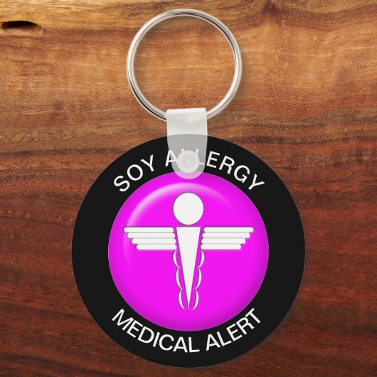 Soy Allergy Medical Alert Roze Sleutelhanger (Voorkant)