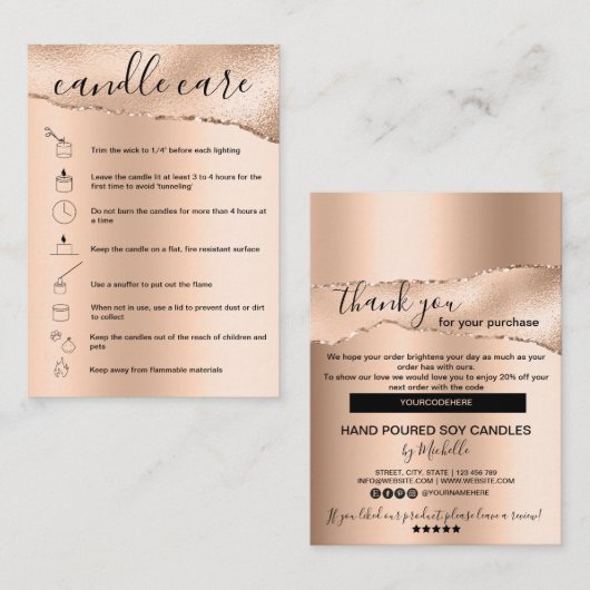 Soy Candle Care-kaart Hartelijk dank. Kaart Voeg u Visitekaartje (Voorkant / Achterkant)